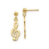 14k Yellow Gold Treble Clef Dangle Earrings, Music Note Design for Women