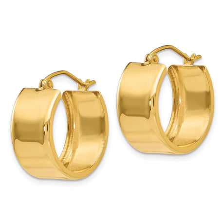 14k Yellow Gold Hoop Earrings, Wide Round Design with Smooth High Polish Finish