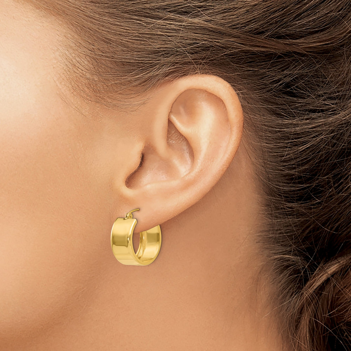 14k Yellow Gold Hoop Earrings, Wide Round Design with Smooth High Polish Finish