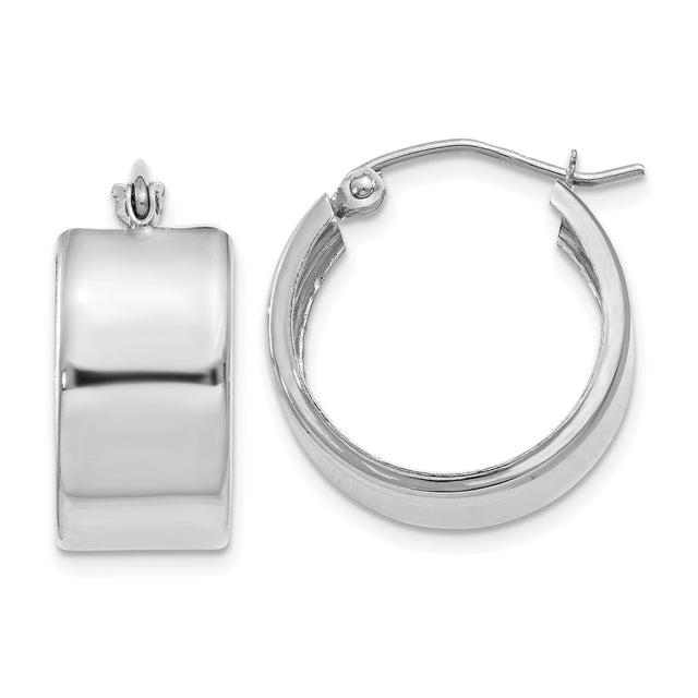14k White Gold Hoop Earrings, Classic Round Design with Polished Finish, Lightweight and Minimalist