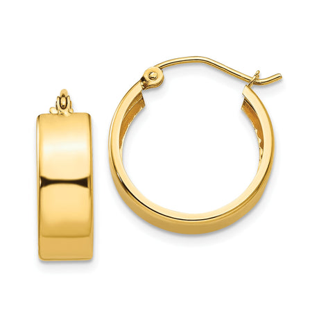 14k Yellow Gold Hoop Earrings, Classic Round Design with Hinged Back, Polished Finish