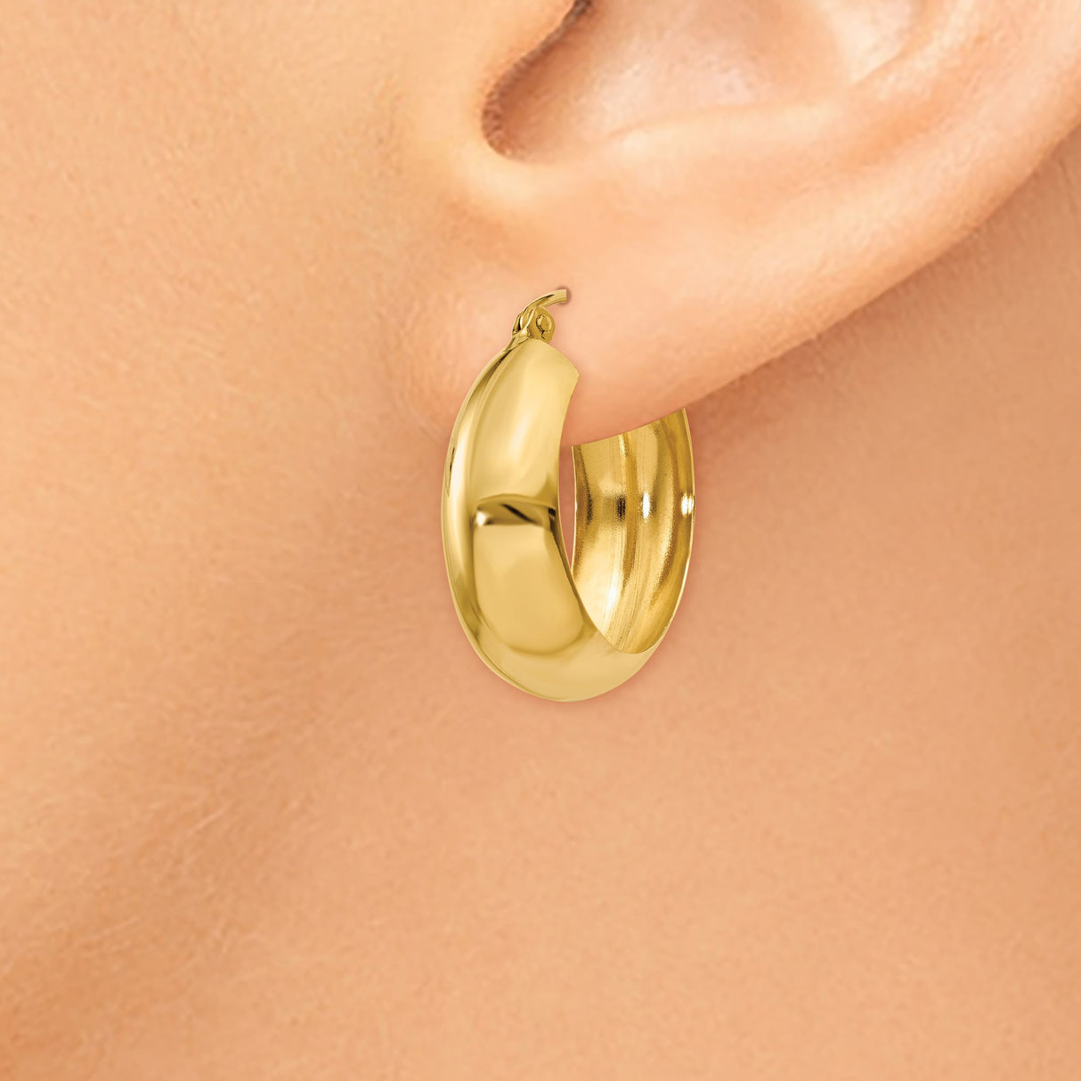 14k Yellow Gold Hoop Earrings, Smooth Polished Finish, Classic Round Design, Latch Back Closure