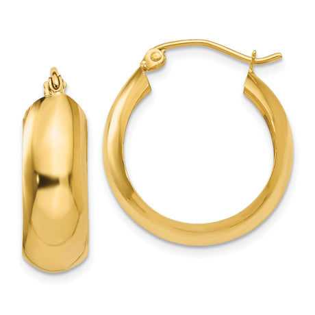 14k Yellow Gold Hoop Earrings, Smooth Polished Finish, Classic Round Design, Latch Back Closure