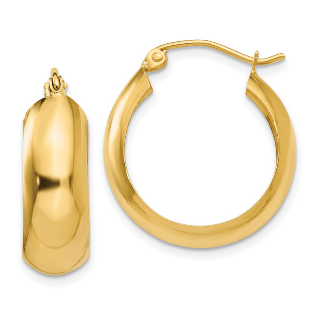 14k Yellow Gold Hoop Earrings, Smooth Polished Finish, Classic Round Design, Latch Back Closure