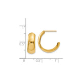 14k Yellow Gold Half-Round Hoop Earrings, Polished Smooth Classic Design for Women