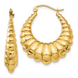 14k Yellow Gold Hoop Earrings, Bold Ribbed Shell Texture, Chunky Graduated Design