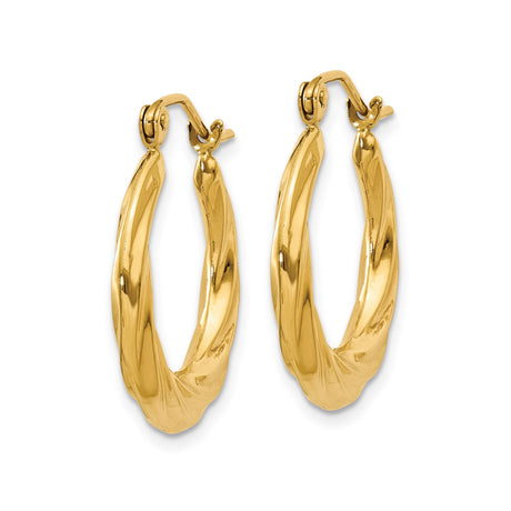 14k Yellow Gold Hoop Earrings, Twisted Hollow Style with Polished Finish for Women
