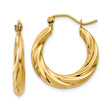 14k Yellow Gold Hoop Earrings, Twisted Hollow Style with Polished Finish for Women