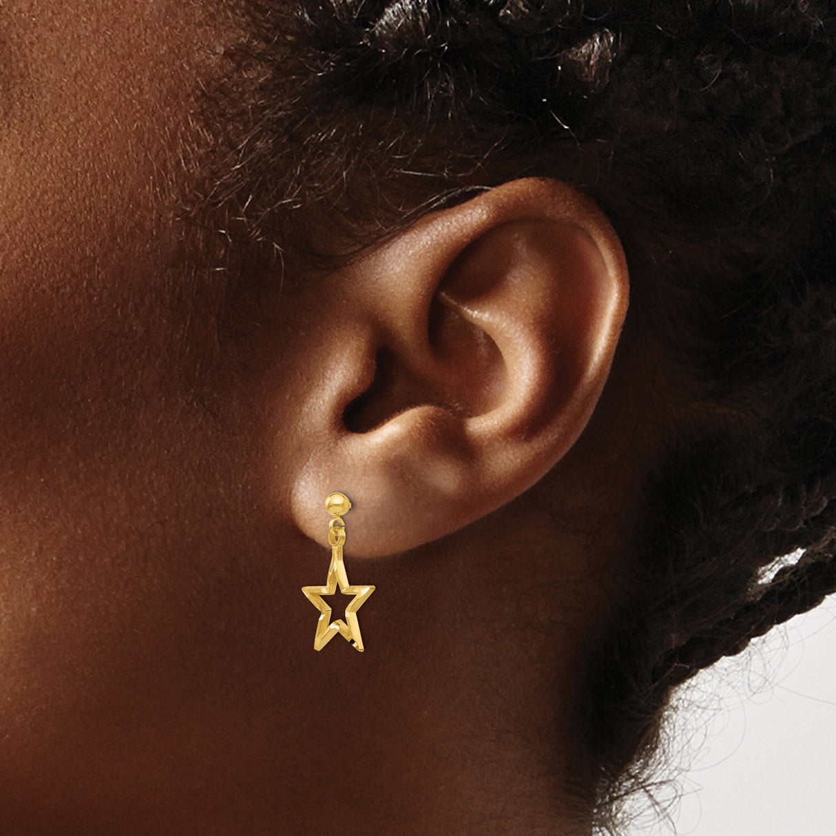14k Yellow Gold Dangle Earrings with Open Star Design, Lightweight Celestial Style for Women