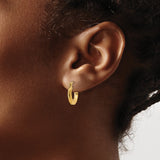14k Yellow Gold Octagonal Hoop Earrings, Textured Geometric Lightweight Design