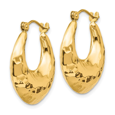 14k Yellow Gold Crescent Hoop Earrings with Hammered Textured Finish, Bold Puffed Style