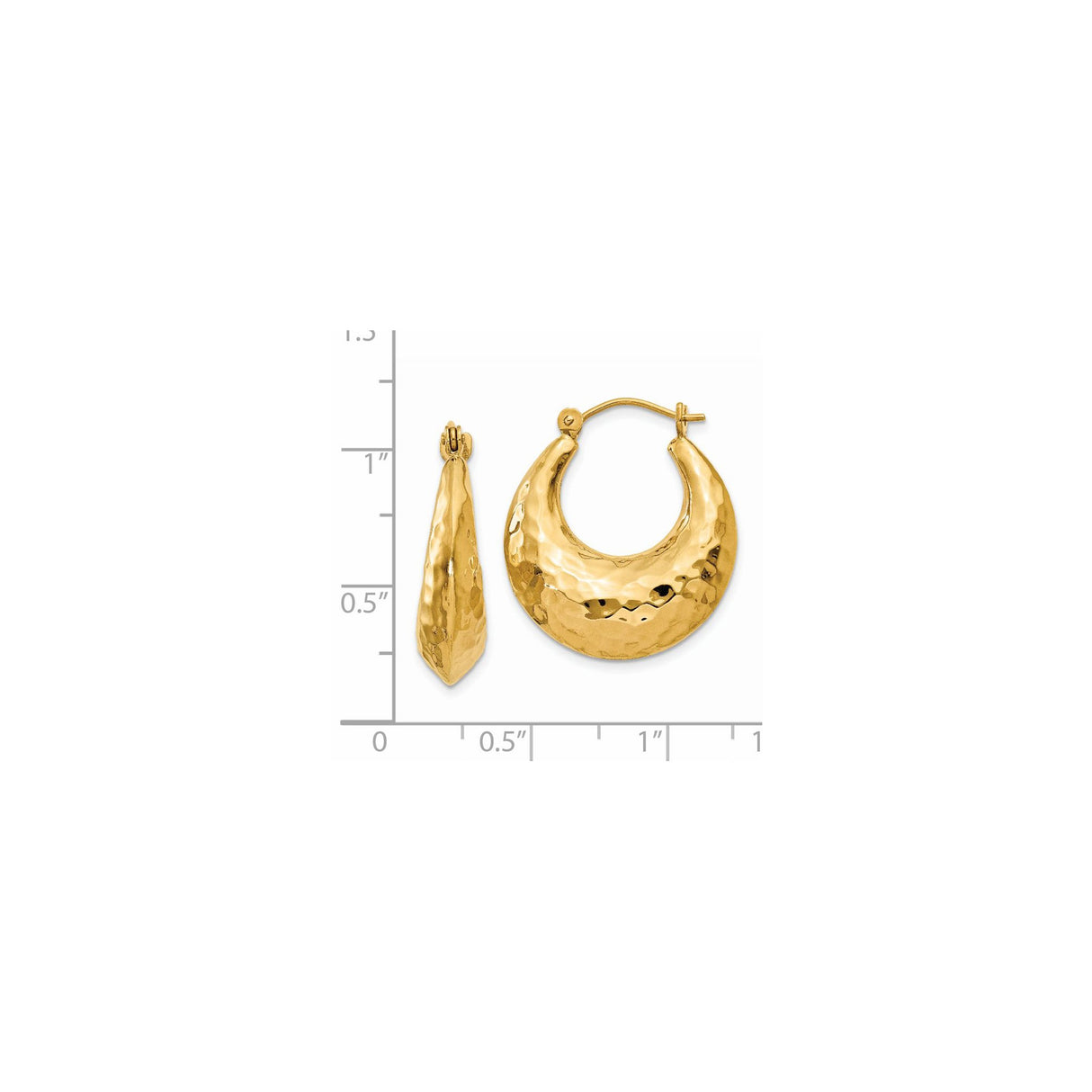 14k Yellow Gold Crescent Hoop Earrings with Hammered Textured Finish, Bold Puffed Style