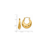 14k Yellow Gold Crescent Hoop Earrings with Hammered Textured Finish, Bold Puffed Style