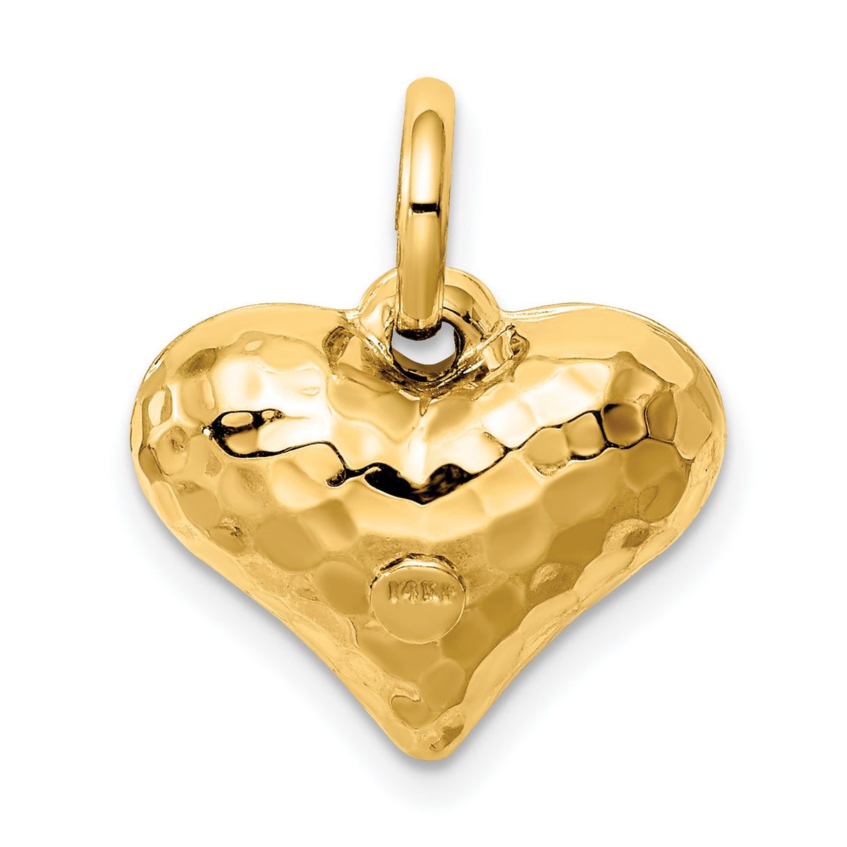 14k Yellow Gold Heart Pendant with Hammered Finish, Puffed Minimalist Design for Women