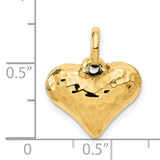 14k Yellow Gold Heart Pendant with Hammered Finish, Puffed Minimalist Design for Women