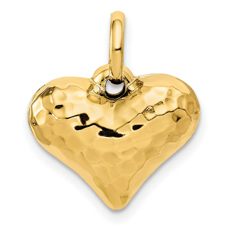 14k Yellow Gold Heart Pendant with Hammered Finish, Puffed Minimalist Design for Women