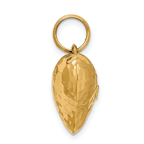 14k Yellow Gold Heart Pendant, Puffed Hammered Texture Charm, Symbol of Love for Women