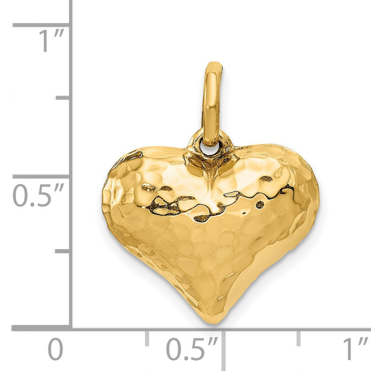 14k Yellow Gold Heart Pendant, Puffed Hammered Texture Charm, Symbol of Love for Women