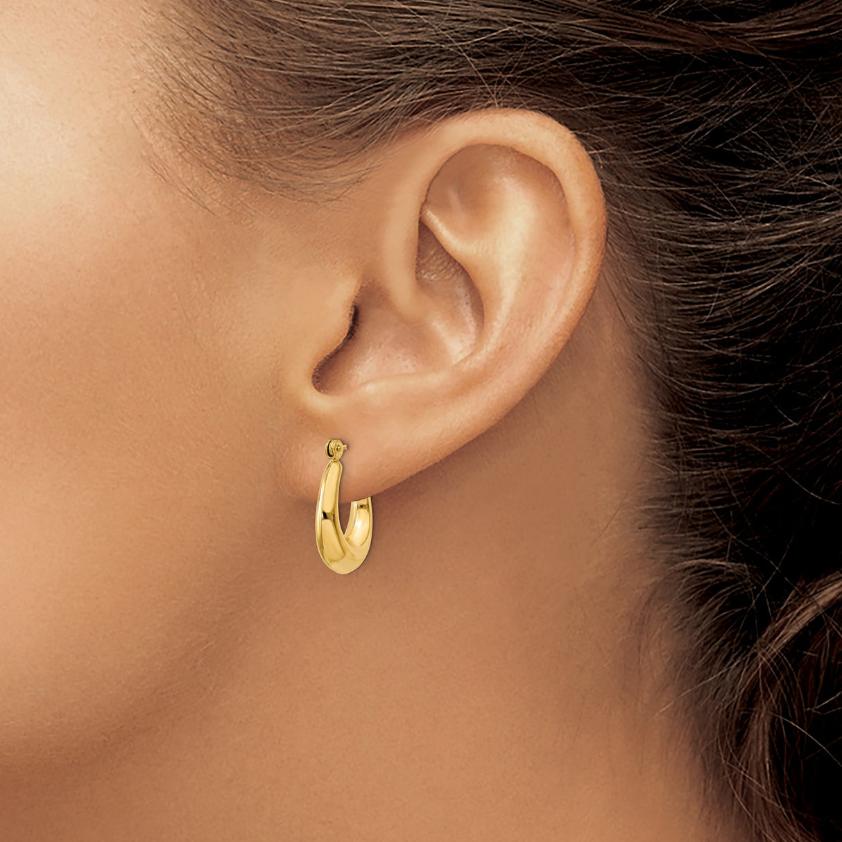 14k Yellow Gold Hoop Earrings, Tapered Bold Design with Smooth Polished Finish, Lightweight Hinged Closure