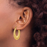 14k Yellow Gold Hoop Earrings, Twisted Ribbed Scallop Design, Bold Vintage Style for Women