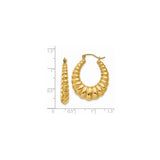 14k Yellow Gold Hoop Earrings, Twisted Ribbed Scallop Design, Bold Vintage Style for Women