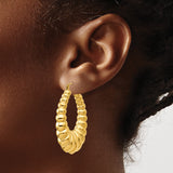 14k Yellow Gold Hoop Earrings, Puffed Scalloped Shrimp Style, Polished Chunky Medium Size
