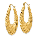 14k Yellow Gold Hoop Earrings, Twisted Ribbed Design, Medium Sculptural Style