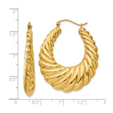 14k Yellow Gold Hoop Earrings, Twisted Ribbed Design, Medium Sculptural Style