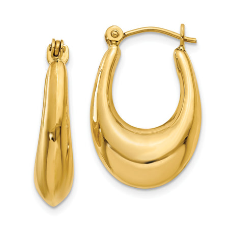 14k Yellow Gold Hoop Earrings, Bold Teardrop Design with High Polish Finish
