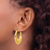 14k Yellow Gold Curved Teardrop Hoop Earrings, Bold Puffed Oval Design, Polished Finish