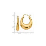 14k Yellow Gold Curved Teardrop Hoop Earrings, Bold Puffed Oval Design, Polished Finish