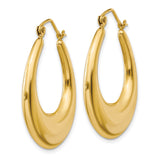 14k Yellow Gold Hoop Earrings, Polished Puffed Teardrop Design, Hinged Back Oval Hoops