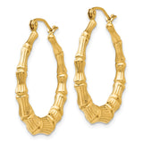 14k Yellow Gold Hoop Earrings, Textured Bamboo Pattern, Lightweight Organic Style for Women