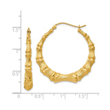 14k Yellow Gold Hoop Earrings, Bamboo Style Textured Bold Design, Hinged Closure for Women