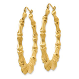 14k Yellow Gold Hoop Earrings, Bamboo-Inspired Textured Segmented Design for Women
