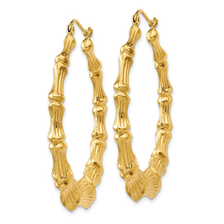 14k Yellow Gold Hoop Earrings, Bamboo-Inspired Textured Segmented Design for Women