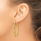 14k Yellow Gold Hoop Earrings, Bamboo-Inspired Textured Segmented Design for Women