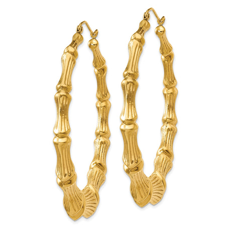 14k Yellow Gold Hoop Earrings with Bamboo Style and Textured Natural Finish