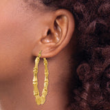 14k Yellow Gold Hoop Earrings with Bamboo Style and Textured Natural Finish