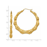 14k Yellow Gold Hoop Earrings with Bamboo Style and Textured Natural Finish
