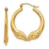 14k Yellow Gold Hoop Earrings with Ram Head Ends, Aries Symbol Zodiac Jewelry for Women