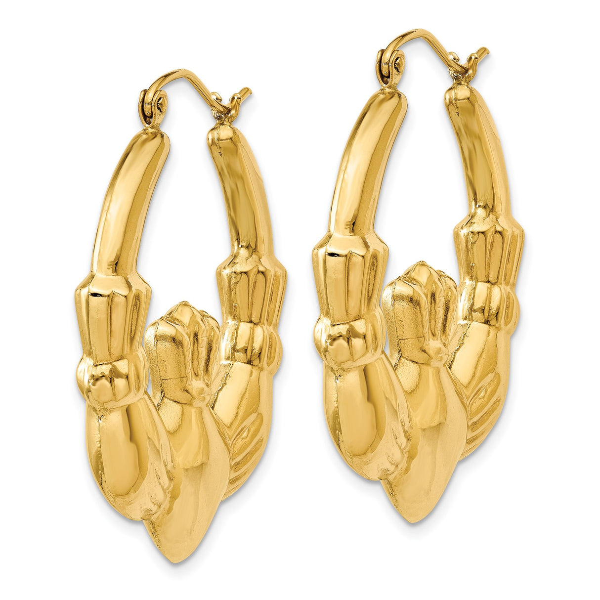14k Yellow Gold Claddagh Hoop Earrings, Traditional Irish Heart Crown Hands Design for Women