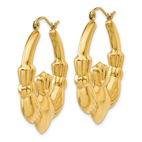 14k Yellow Gold Claddagh Hoop Earrings, Traditional Irish Heart Crown Hands Design for Women