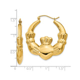 14k Yellow Gold Claddagh Hoop Earrings, Traditional Irish Heart Crown Hands Design for Women