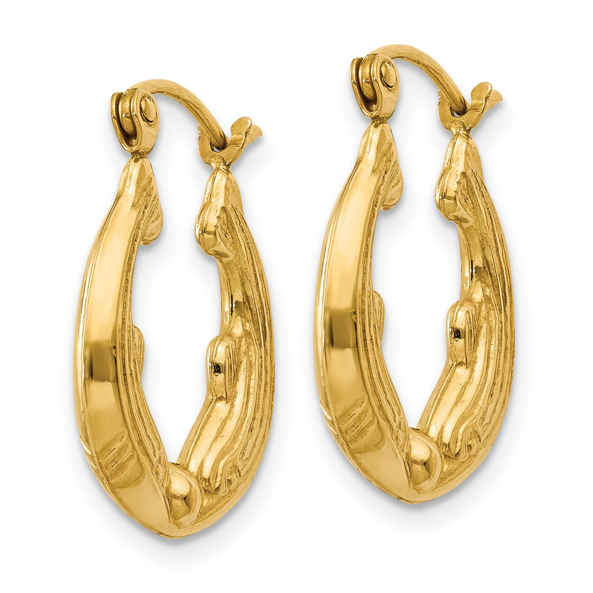 14k Yellow Gold Hoop Earrings with Sculpted Feather Motif, Vintage Textured Design