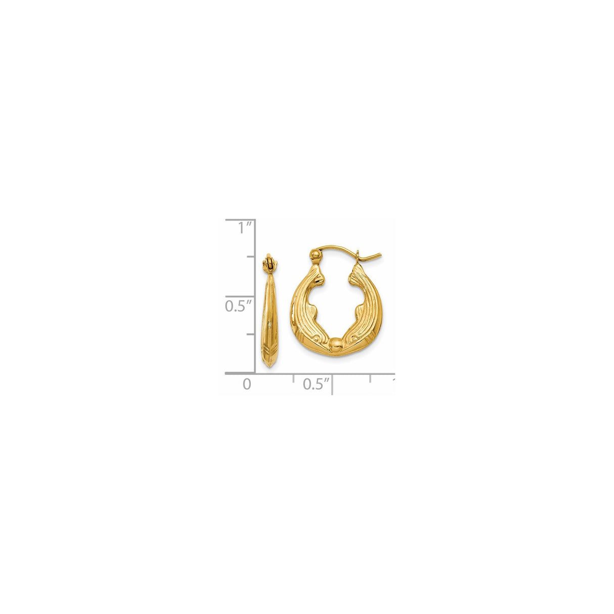 14k Yellow Gold Hoop Earrings with Sculpted Feather Motif, Vintage Textured Design