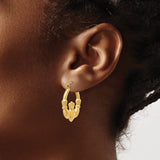 14k Yellow Gold Claddagh Hoop Earrings with Hands Heart Crown Design for Women