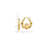 14k Yellow Gold Claddagh Hoop Earrings with Hands Heart Crown Design for Women