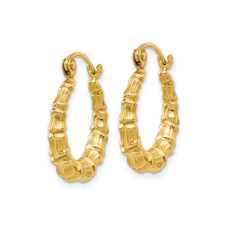 14k Yellow Gold Hoop Earrings, Bamboo Style Textured Design, Lightweight Statement Jewelry for Women