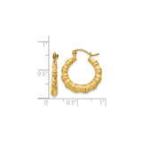 14k Yellow Gold Hoop Earrings, Textured Bamboo Design, Organic Style for Women